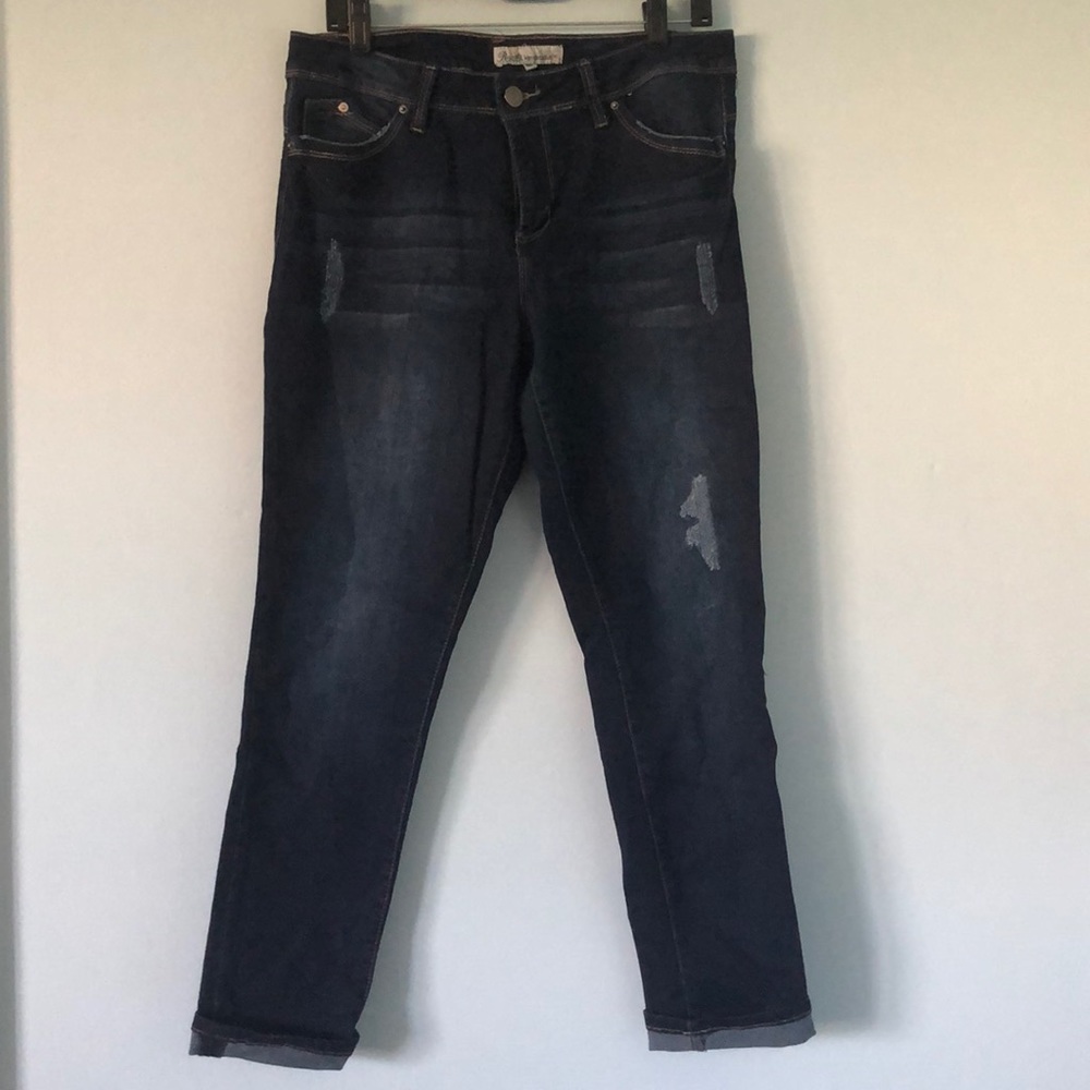 Distressed, cuffed jeans